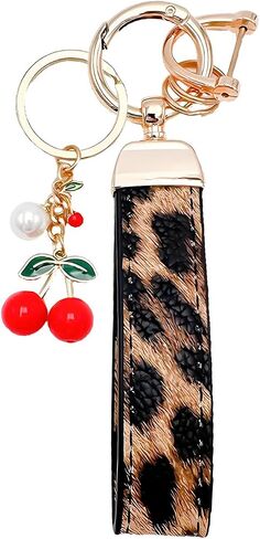INGYAPE الجلود مفتاحية المفاتيح المعصم Cherry Charms سلسلة مفاتيح للسيارات للنساء محفظة السحر KEY FOB مع هدايا Keyrings in Kuwait