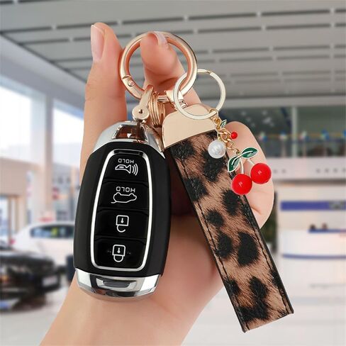 INGYAPE الجلود مفتاحية المفاتيح المعصم Cherry Charms سلسلة مفاتيح للسيارات للنساء محفظة السحر KEY FOB مع هدايا Keyrings in Kuwait