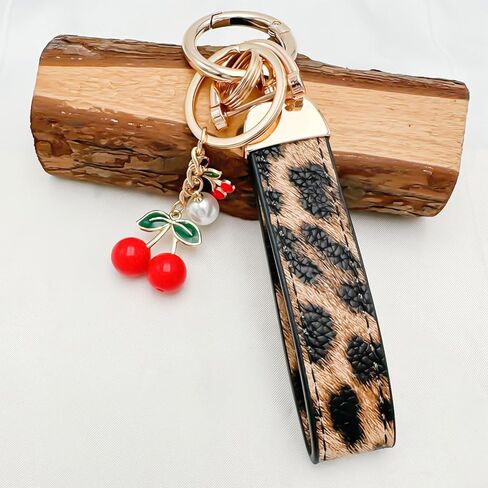 INGYAPE الجلود مفتاحية المفاتيح المعصم Cherry Charms سلسلة مفاتيح للسيارات للنساء محفظة السحر KEY FOB مع هدايا Keyrings in Kuwait