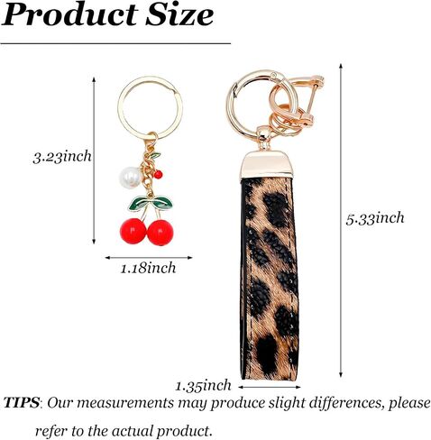 INGYAPE الجلود مفتاحية المفاتيح المعصم Cherry Charms سلسلة مفاتيح للسيارات للنساء محفظة السحر KEY FOB مع هدايا Keyrings in Kuwait