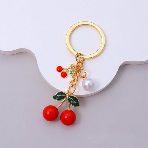 INGYAPE الجلود مفتاحية المفاتيح المعصم Cherry Charms سلسلة مفاتيح للسيارات للنساء محفظة السحر KEY FOB مع هدايا Keyrings in Kuwait