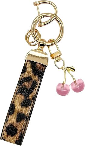 INGYAPE الجلود مفتاحية المفاتيح المعصم Cherry Charms سلسلة مفاتيح للسيارات للنساء محفظة السحر KEY FOB مع هدايا Keyrings in Kuwait