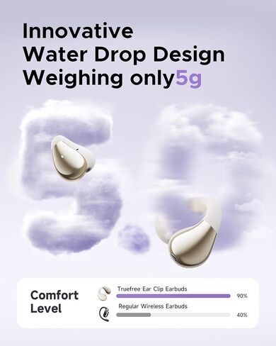 truefree B1 Open Ear Headphones Wireless Earbuds Bluetooth 5.4 Earphones, Ultra Comfort Clip On Earbuds with Spatial Audio, Stable Fit, 25H Playtime, Multipoint Connection, App Control, Workout Black in Saudi Arabia