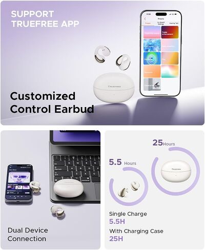 truefree B1 Open Ear Headphones Wireless Earbuds Bluetooth 5.4 Earphones, Ultra Comfort Clip On Earbuds with Spatial Audio, Stable Fit, 25H Playtime, Multipoint Connection, App Control, Workout Black in Saudi Arabia