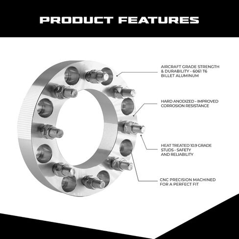 ezaccessory 2 Wheel Adapters Spacers 8x6.5 to 8x6.5 | 8x165 to 8x165 | Fits Chevy GMC C2500/K2500 88-10 | 1" Thick 14x1.5 Studs in Saudi Arabia