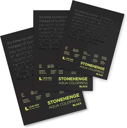 Stonehenge Aqua Black Medium Weight Pad, 140lb, Coldpress, 7 x 7 Inches, 15 Sheets for Wet and Dry Media in Kuwait