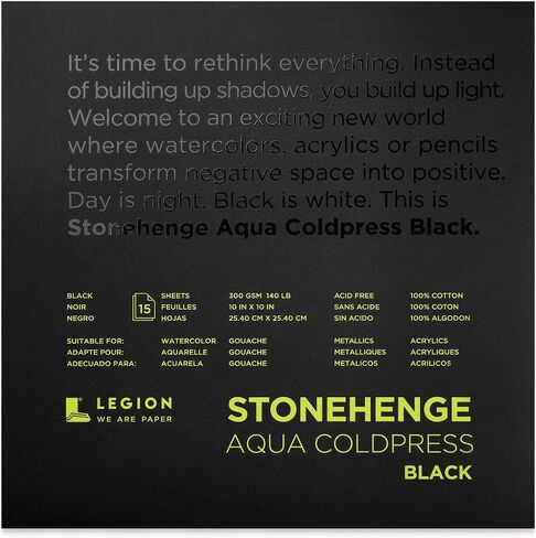 Stonehenge Aqua Black Medium Weight Pad, 140lb, Coldpress, 7 x 7 Inches, 15 Sheets for Wet and Dry Media in Saudi Arabia