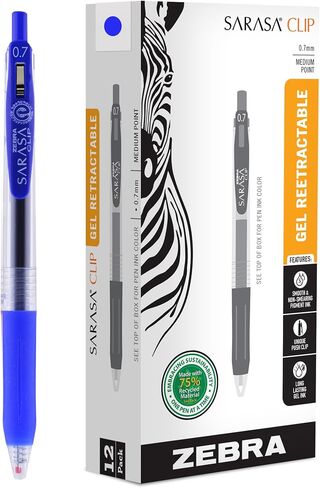 Zebra Pen Sarasa Clip Retractable Gel Pen, Medium Point, 0.7mm, Black Ink, 12-Pack in Saudi Arabia