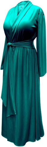 Plus Size Teal Blue Retro Robe in Cotton Rayon and Brushed Jersey with Attached Belt in Kuwait