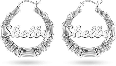 Lecalla Signature Sterling Silver Bamboo Hoop أقراط ، هدايا مخصصة لأمي ، hypoallergenic in Saudi Arabia
