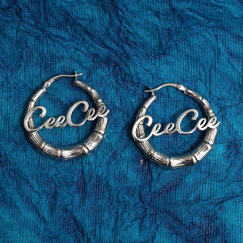 Lecalla Signature Sterling Silver Bamboo Hoop أقراط ، هدايا مخصصة لأمي ، hypoallergenic in Saudi Arabia
