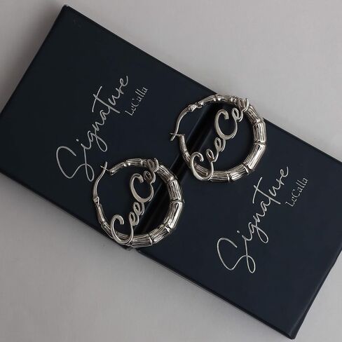 Lecalla Signature Sterling Silver Bamboo Hoop أقراط ، هدايا مخصصة لأمي ، hypoallergenic in Saudi Arabia