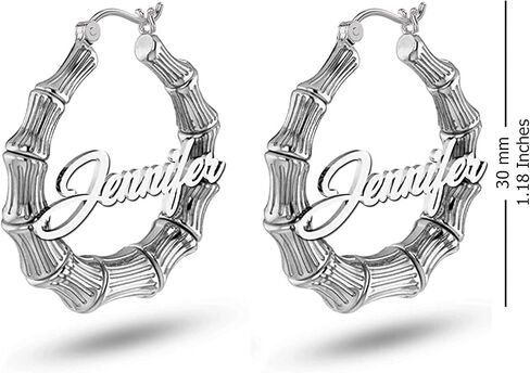 Lecalla Signature Sterling Silver Bamboo Hoop أقراط ، هدايا مخصصة لأمي ، hypoallergenic in Saudi Arabia