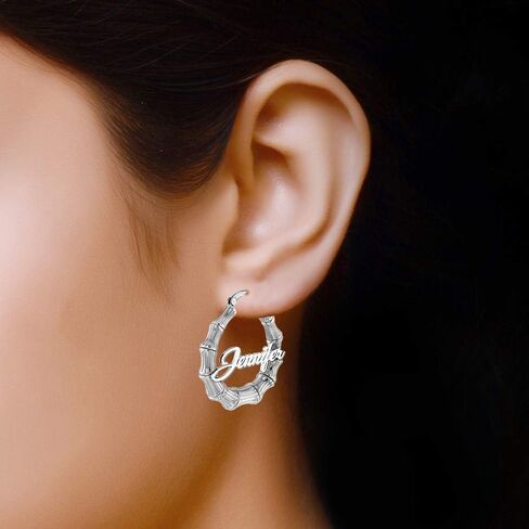 Lecalla Signature Sterling Silver Bamboo Hoop أقراط ، هدايا مخصصة لأمي ، hypoallergenic in Saudi Arabia
