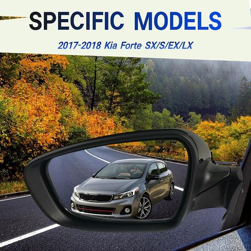 Passenger (Right) Side Mirror Compatible with 2017 2018 Kia Forte With Heated/Power Glass/Turn Singnal Light/Manual Folding/Black in Kuwait