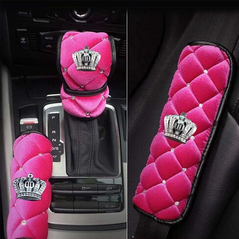 Universal ion Cover Set : Queen's Steering Wheel Cover for Woman Car Seat Belt Shouldads Gear Shift Cover Bling Crown Decor Car in Saudi Arabia