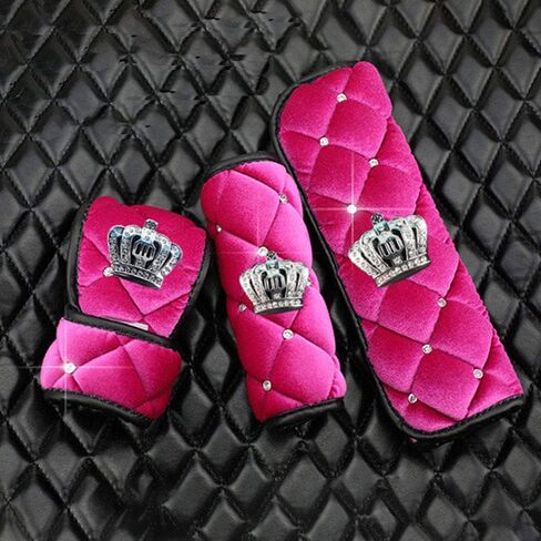 Universal ion Cover Set : Queen's Steering Wheel Cover for Woman Car Seat Belt Shouldads Gear Shift Cover Bling Crown Decor Car in Saudi Arabia