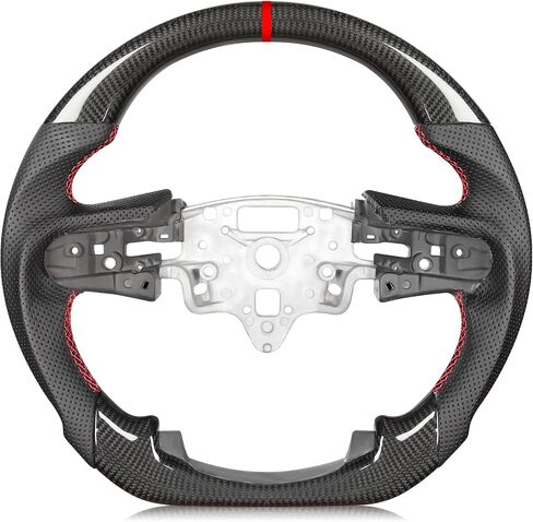 Steering Wheel for Chevy Silverado 2019-2025 Real Carbon Fiber D-shaped Flat-bottom Steering Wheel Nappa Preforated Leather Grip Hand-Stitched for Silverado without Paddle Shifter Models in Saudi Arabia
