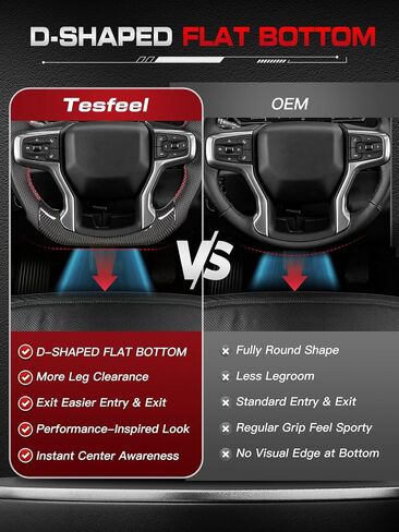 Steering Wheel for Chevy Silverado 2019-2025 Real Carbon Fiber D-shaped Flat-bottom Steering Wheel Nappa Preforated Leather Grip Hand-Stitched for Silverado without Paddle Shifter Models in Saudi Arabia