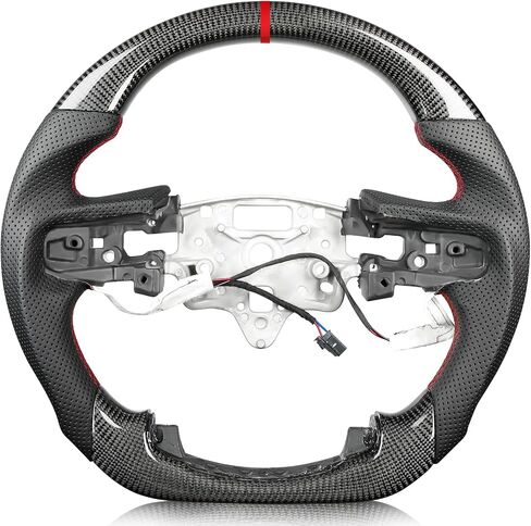 Steering Wheel for Chevy Silverado 2019-2025 Real Carbon Fiber D-shaped Flat-bottom Steering Wheel Nappa Preforated Leather Grip Hand-Stitched for Silverado without Paddle Shifter Models in Saudi Arabia
