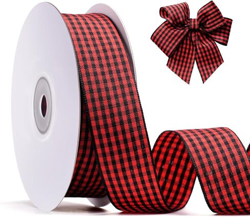 Red Gingham Ribbon 1 inch, 25 Yards Roll Red and White Buffalo Plaid Ribbon Polyester Check Ribbon for Christmas Gift Wrapping DIY Crafts Hair Accessories and Home Decor in Kuwait