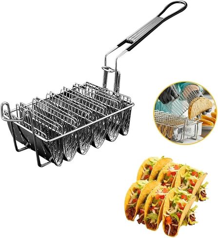 Taco Fryer Basket, Stainless Steel Taco Shell Fry Basket Tortilla Frying Basket, Taco Shell Maker Deep Fry Basket with Detachable Handle, Taco Holder Stand for Commercial and Home Use in Kuwait