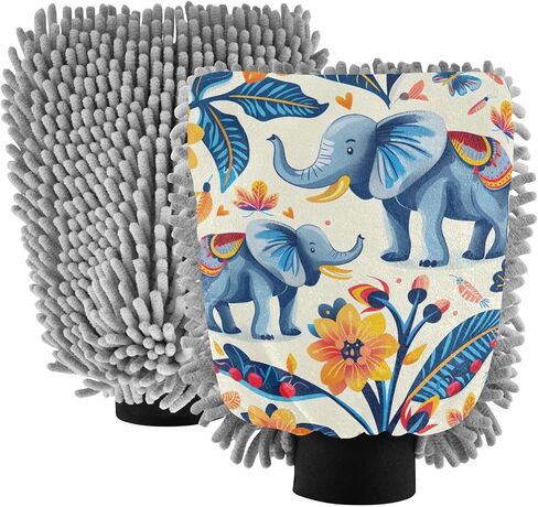 Absorbent Microfiber Car Wash Drying Mitts, 2 Pack, Scratch-Free & Lint-Free, Rich Foam, Highly Absorbent, Double Sided, Wash Mitt Perfect for Car Washing, L, Elephant (14) in Saudi Arabia