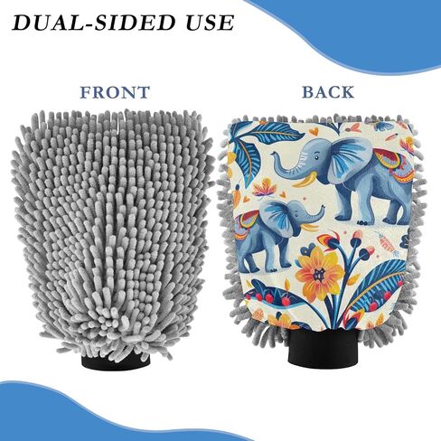 Absorbent Microfiber Car Wash Drying Mitts, 2 Pack, Scratch-Free & Lint-Free, Rich Foam, Highly Absorbent, Double Sided, Wash Mitt Perfect for Car Washing, L, Elephant (14) in Saudi Arabia
