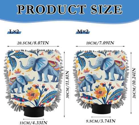 Absorbent Microfiber Car Wash Drying Mitts, 2 Pack, Scratch-Free & Lint-Free, Rich Foam, Highly Absorbent, Double Sided, Wash Mitt Perfect for Car Washing, L, Elephant (14) in Saudi Arabia
