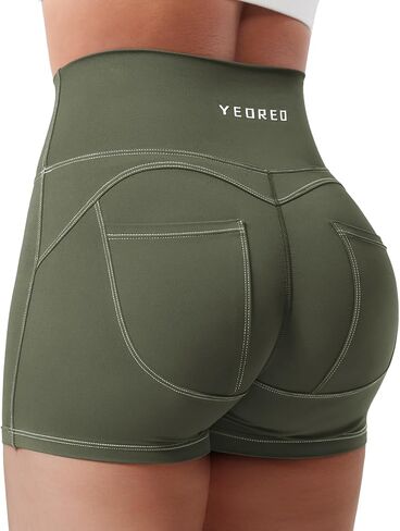 YEOREO Denim Look Pocket 3.6'' Workout Shorts for Women Scrunch High Waisted Yoga Gym Shorts in Saudi Arabia