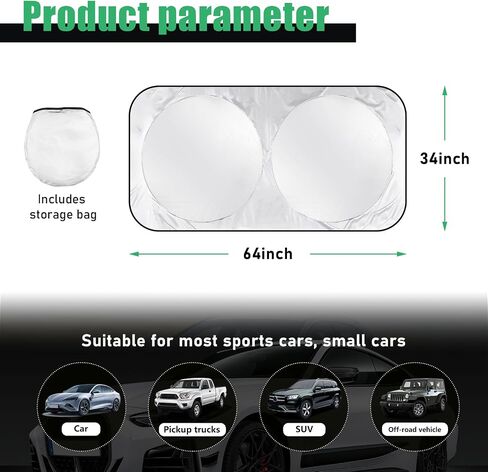 Augeny Car Windshield Sun Shown ، 64 "× 34" عاكسة تلقائية النافذة الأمامية الحماية من أشعة الشمس ، الحماية الداخلية ، وضيق الشمس القابلة للطي كتل الأشعة فوق البنفسجية والحفاظ على سيارتك باردة ، وملحقات السيارات in Saudi Arabia