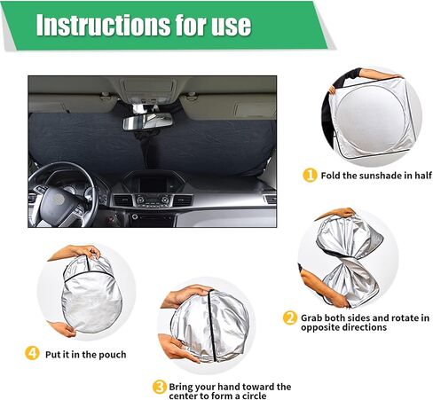 Augeny Car Windshield Sun Shown ، 64 "× 34" عاكسة تلقائية النافذة الأمامية الحماية من أشعة الشمس ، الحماية الداخلية ، وضيق الشمس القابلة للطي كتل الأشعة فوق البنفسجية والحفاظ على سيارتك باردة ، وملحقات السيارات in Saudi Arabia