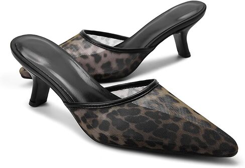 Kitten Heels for Women Pointed Toe Heeled Mules Mesh Low Heel Sandals Suede Leather Slip on Pumps in Saudi Arabia
