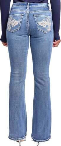 YMI Women's Mid Rise Heavy Stitch Bootcut Cross Sustded Jeans in Kuwait