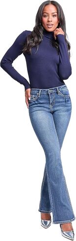YMI Women's Mid Rise Heavy Stitch Bootcut Cross Sustded Jeans in Kuwait