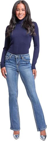 YMI Women's Mid Rise Heavy Stitch Bootcut Cross Sustded Jeans in Kuwait