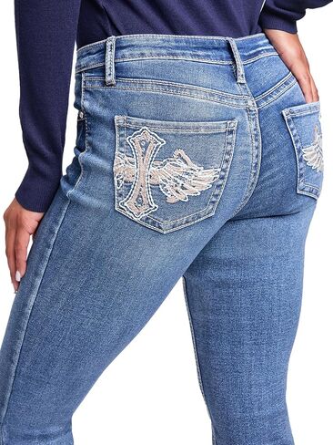 YMI Women's Mid Rise Heavy Stitch Bootcut Cross Sustded Jeans in Kuwait