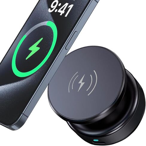 15 واط كهربائي مكنسة شفط كأس شاحن لاسلكي شاحن ، 360 درجة ، حامل الهاتف المغناطيسي للسيارة القابلة للتدوير للصالة الرياضية/الزجاج/السطح الأملس ، متوافق مع Magsafe وجميع الهواتف ، الأسود in Kuwait