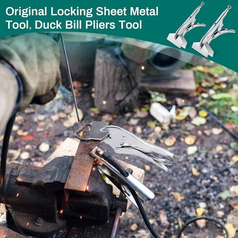 Lasnten 2 Pcs 10 Inch 8 Inch Original Locking Sheet Metal Tool Carbon Steel Clamp Heavy Duty Bender Tool Duck Bill Pliers Sheet Metal Bender Parts, Heat-Treated Plated Welding Plier in Saudi Arabia