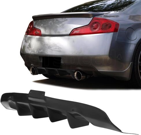 متوافق مع/استبدال الشفة الخلفية المصد ، 4-فاينز على نمط PU Rip Diffuser Black ، Fits 2003 2004 2005 2006 2007 Infiniti G35 Coupe Base in Saudi Arabia