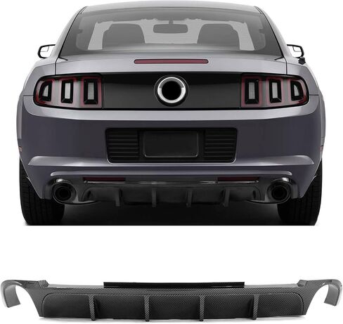 Ikon Motorsports ، Diffuser Pusfuser Pumper Lip متوافق مع 2013-2014 Ford Mustang V6 & GT ، V6 GT Carbon Carbon Print Pp Ppper Lip Spoiler Diffuser W/ V1 Style Shark Fins in Saudi Arabia