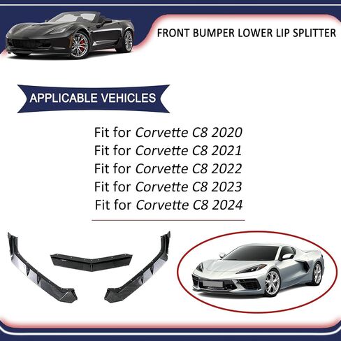 شفة شفة المصد الأمامي ل Corvette C8 2020-2024 ألياف الكربون طباعة الأمامي حماية الفاصل ABS الصدمات الأمامية السفلى in Saudi Arabia