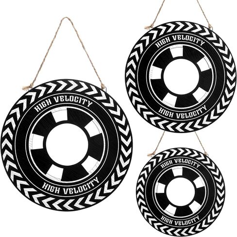 Wesiti 3 PCS Race Car Room Decor 12/10/8 بوصة سباق خشبي سيارة الإطارات العجلة معلقة لصبي in Saudi Arabia
