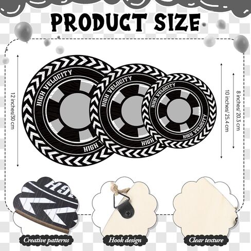 Wesiti 3 PCS Race Car Room Decor 12/10/8 بوصة سباق خشبي سيارة الإطارات العجلة معلقة لصبي in Saudi Arabia