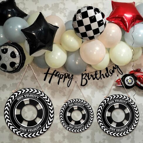 Wesiti 3 PCS Race Car Room Decor 12/10/8 بوصة سباق خشبي سيارة الإطارات العجلة معلقة لصبي in Saudi Arabia
