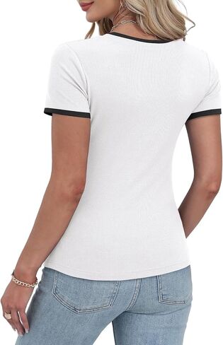 WIHOLL Women's Ribbed Knit Scoop Neck Tees Slim Fit Short Sleeve Tops Summer 2025 Trendy Basic Tshirts in Saudi Arabia