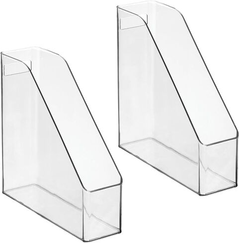 mDesign Plastic Slim Vertical File Folder Storage Organizer Bin with Handle - Hold Notebooks, Binders, Envelopes, Magazines for Home Office, Work Desktops, Ligne Collection, 2 Pack, White in Saudi Arabia