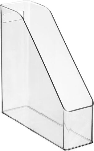 mDesign Plastic Slim Vertical File Folder Storage Organizer Bin with Handle - Hold Notebooks, Binders, Envelopes, Magazines for Home Office, Work Desktops, Ligne Collection, 2 Pack, White in Saudi Arabia