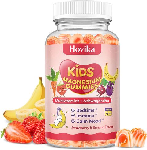 Kids Magnesium Gummies - Magnesium Glycinate Supplement Gummies with L-Theanine, Chamomile & Multivitamins for Sleep, Calm & Focus - Strawberry Banana Center-Filled Gummies 60 ct in Saudi Arabia