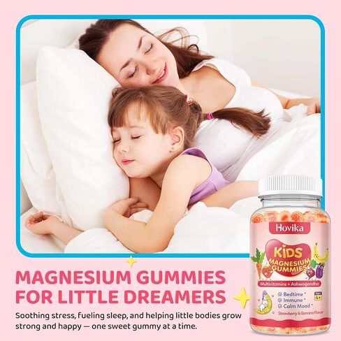 Kids Magnesium Gummies - Magnesium Glycinate Supplement Gummies with L-Theanine, Chamomile & Multivitamins for Sleep, Calm & Focus - Strawberry Banana Center-Filled Gummies 60 ct in Saudi Arabia